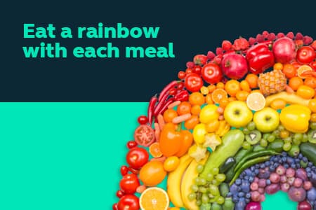 'Eat a rainbow with each meal' & a rainbow of colourful fruit and vegetables