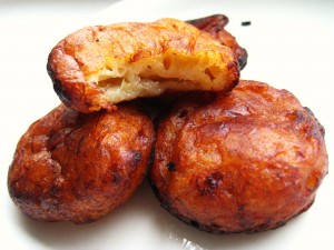 Banana fritters, known as Diduhs on Pohnpei, are deep fried bananas in a tasty batter.